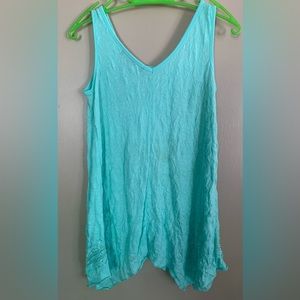 French Laundry Sleeveless Top Uneven Lace Hem Summer Boho Aqua Blue
